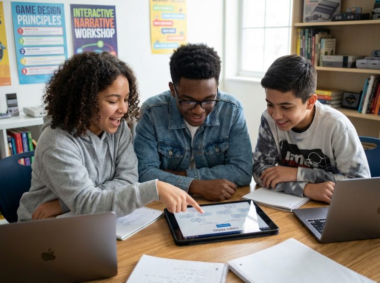 Groupe de jeunes autour d'une table en classe moderne